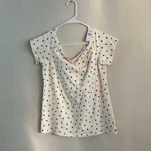 LOFT Cream Polka Dot Short Sleeve Blouse
